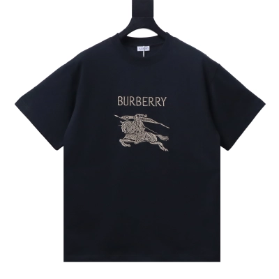 Burberry Gold Thread Horse Embroidery Short-Sleeve T-Shirt Black 01