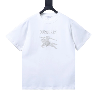 Burberry Gold Thread Horse Embroidery Short-Sleeve T-Shirt White 01