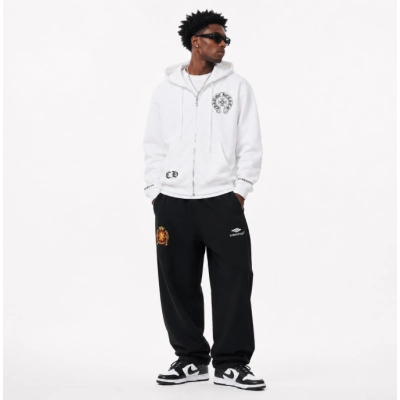 Chrome Hearts Hoodie Cuffs Sanskrit Printed Zipper Jacket White + Balenciaga 24 Manchester United co-branded Pants 01