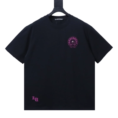 Chrome Hearts Horseshoe cross embroidered appliqué distressed short-sleeved T-shirt Black 01