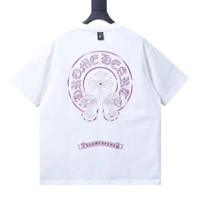 Chrome Hearts Horseshoe cross embroidered appliqué distressed short-sleeved T-shirt White 02