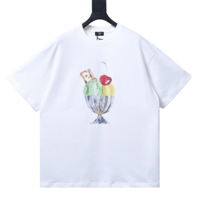 FENDI Watercolor Ice Cream Print Short-Sleeve T-Shirt White 01