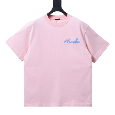 Moncler 26ss M Embroidered Letter Short-Sleeve T-Shirt Pink 01