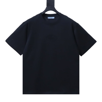 Prada Embossed logo patterned short-sleeved T-shirt Black 01