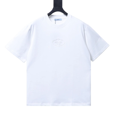 Prada Embossed logo patterned short-sleeved T-shirt White 01