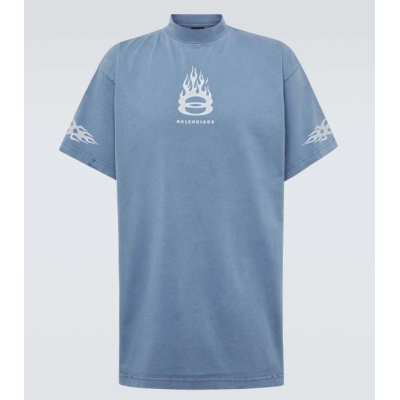Balenciaga Burning Unity cotton jersey T-shirt Blue 01