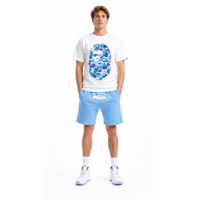 BAPE Classic Front and Back Ape Head Print T-Shirt 1002 + Corteiz OG Alcatraz Shorts Heather Blue 01