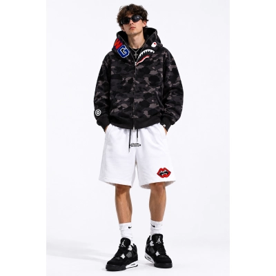 BAPE Color Camo Shark Full Zip Hoodie Black + Chrome Hearts 26SS Red Mouth Appliqué & Embroidery Shorts White 01