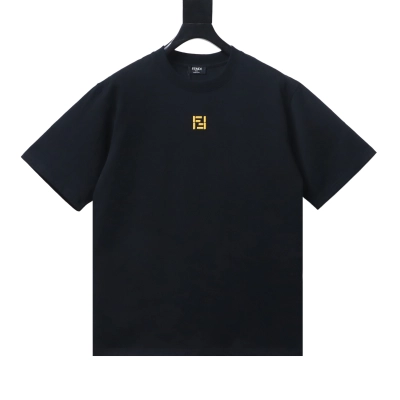 Fendi minimalist FF 3D embroidered short-sleeved T-shirt Black 01
