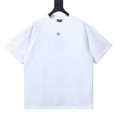 Fendi minimalist FF 3D embroidered short-sleeved T-shirt White 01