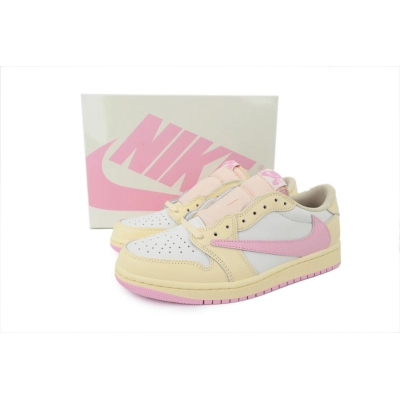 GET Travis Scott x Air Jordan 1 Retro Low OG Muslin Pink IQ7604-100 02