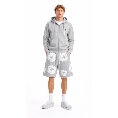 Polo Ralph Lauren Hoodie - Grey + Demin Tears Shorts Pants 01