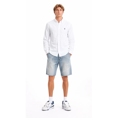 Polo Ralph Lauren R28 Oxford Shirt – Embroidered Logo Long Sleeve + Purple Short Pants PU528# 01