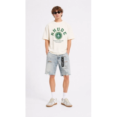Rhude T-Shirt R222 +  Purple Brand Jeans Denim Shorts PU507# 01