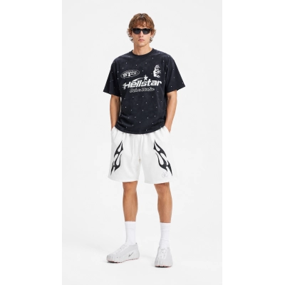 Hellstar Sequined Letter Short-Sleeve T-Shirt + Hellstart Short Pants 7805# 01