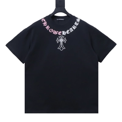Chrome Hearts Color-Block Gothic Script Cross Short-Sleeve T-Shirt Black 01
