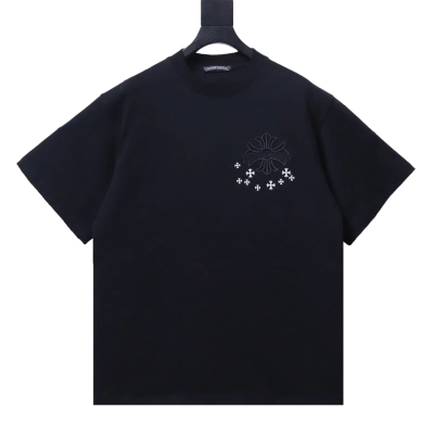 Chrome Hearts Sanskrit Cross Embroidered Crewneck Short-Sleeve T-Shirt Black 01