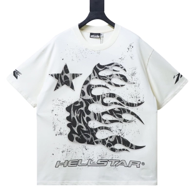 Hellstar Face-and-Flame Short-Sleeve T Shirt Beige 01