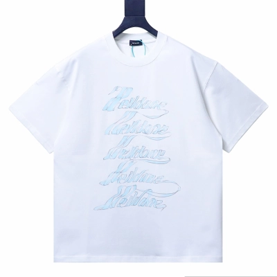 WE11DONE 26SS (Official Website Exclusive) — Distressed, Gradient, Hand-Painted-Style Barrage Logo Print Short-Sleeve T-Shirt White 01