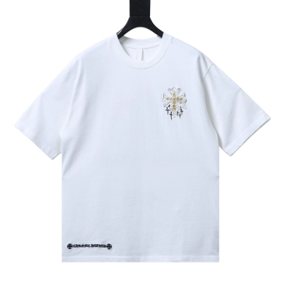 Chrome Hearts Heavy-duty Sanskrit embroidered cross short-sleeved shirt White 01