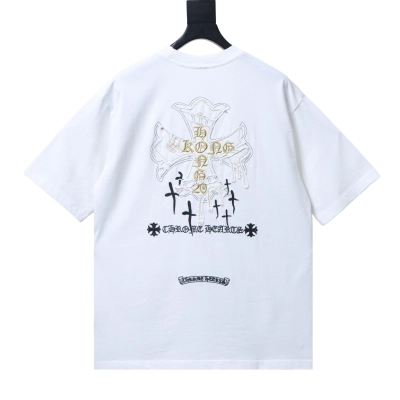 Chrome Hearts Heavy-duty Sanskrit embroidered cross short-sleeved shirt White 02