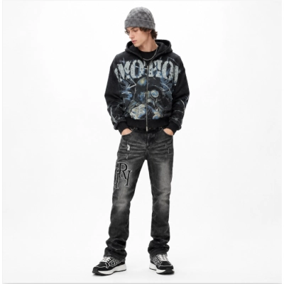 Mixed Emotional Brand Acid Black Hoodie + Amiri Jeans #8908 01