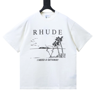 RHUDE Sunset Beach Print American Retro Short-Sleeve T-Shirt 01