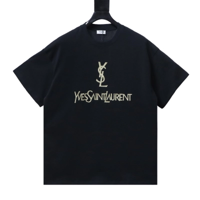 Saint Laurent/YSL gold-stamped logo print short-sleeved shirt Black 01