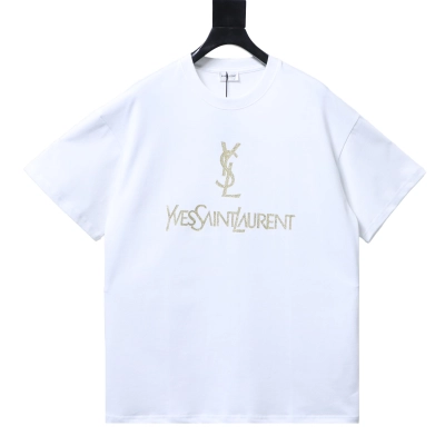 Saint Laurent/YSL gold-stamped logo print short-sleeved shirt white 01
