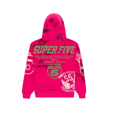 Sp5der Stencil Hoodie Pink 02