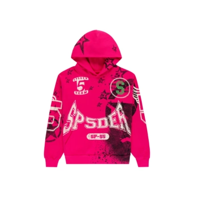 Sp5der Stencil Hoodie Pink 01