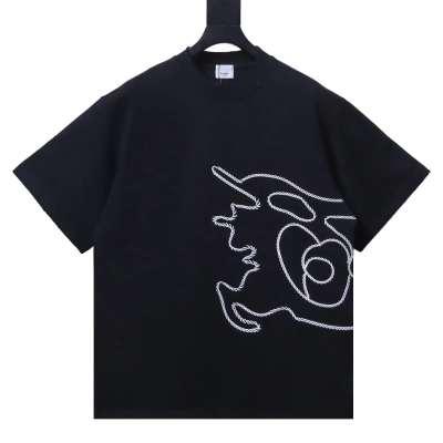 Burberry Sketch-style Rope Equestrian Knight Crew-neck T-shirt Black 01