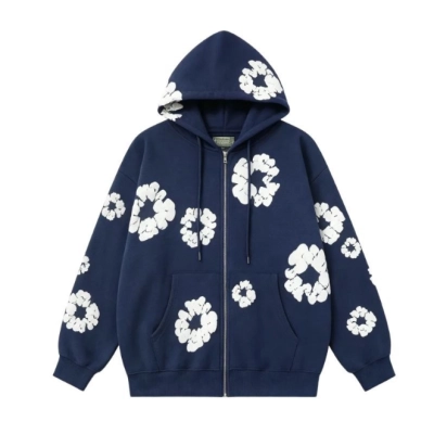Denim Tears Cotton Wreath Zip Hoodie Navy Blue 01