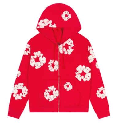 Denim Tears Cotton Wreath Zip Hoodie Red 01