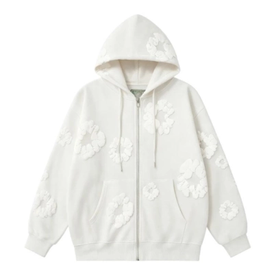 Denim Tears Cotton Wreath Zip Hoodie White 01
