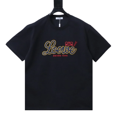 Loewe SS26 Short-Sleeve T-Shirt with Terry Cloth Letter Patch Black 01