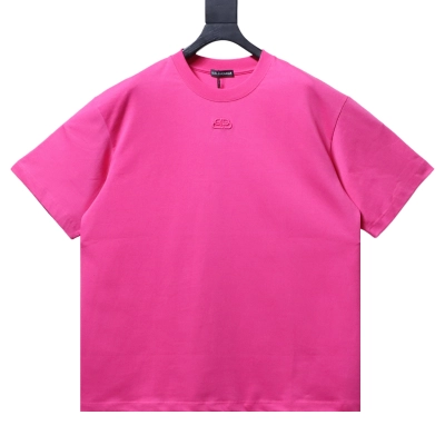 BALENCIAGA 26SS Crewneck Short-Sleeve T-Shirt with Small Embroidered Chest Logo Rose-Pink 01