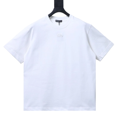 BALENCIAGA 26SS Crewneck Short-Sleeve T-Shirt with Small Embroidered Chest Logo White 01