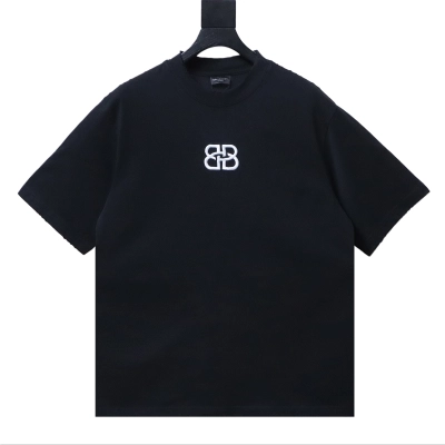 BALENCIAGA S26 Roma Series Heavily Embroidered Distressed Crew-Neck T-Shirt Black 01