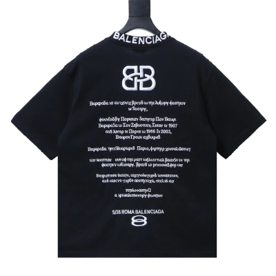 BALENCIAGA S26 Roma Series Heavily Embroidered Distressed Crew-Neck T-Shirt Black 02