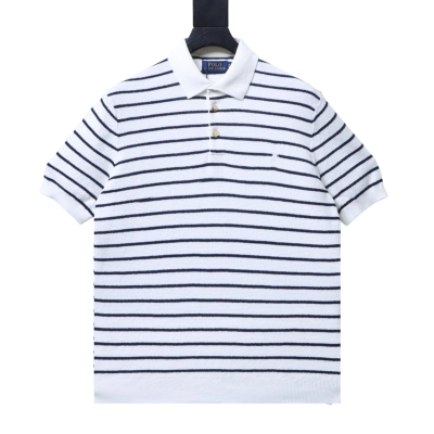 Ralph Lauren Striped Knit Polo Shirt with Small Pony Logo White 01