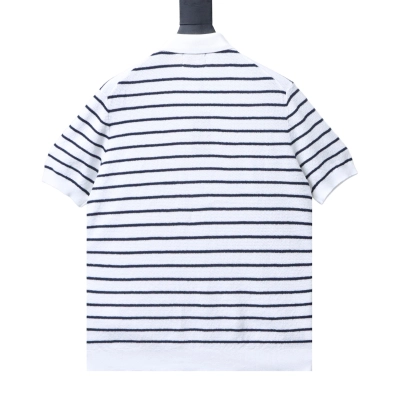 Ralph Lauren Striped Knit Polo Shirt with Small Pony Logo White 02