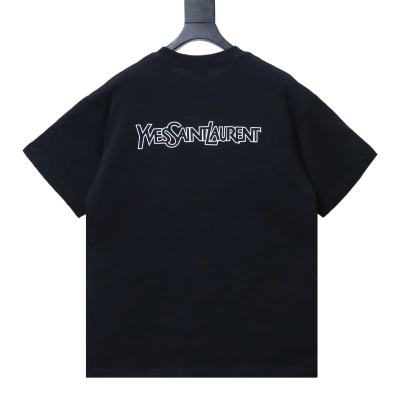 Saint laurent YSL Short-sleeve T-shirt with silicone letter prints on the front and back Black 02
