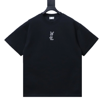 Saint laurent YSL Short-sleeve T-shirt with silicone letter prints on the front and back Black 01