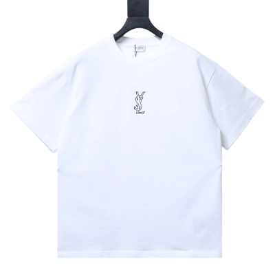 Saint laurent YSL Short-sleeve T-shirt with silicone letter prints on the front and back White 01