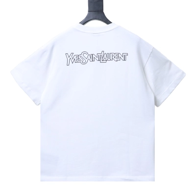 Saint laurent YSL Short-sleeve T-shirt with silicone letter prints on the front and back White 02