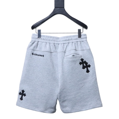 Chrome Hearts Leather-Appliqué Cross Embroidery Shorts Grey 02