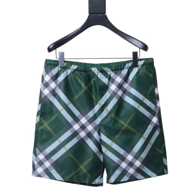 Burberry Twill Check Mesh-Lined Swim Shorts Green 01