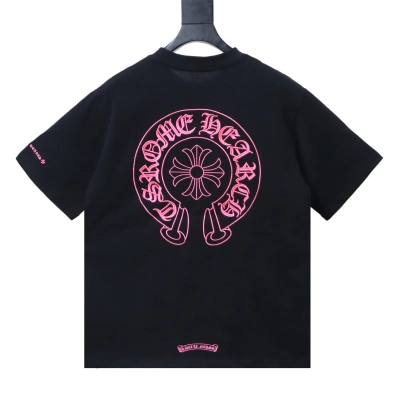 Chrome Hearts Pink Embroidered Short-Sleeve T-Shirt Black 02