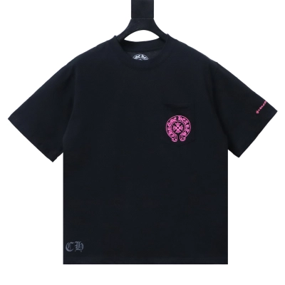 Chrome Hearts Pink Embroidered Short-Sleeve T-Shirt Black 01